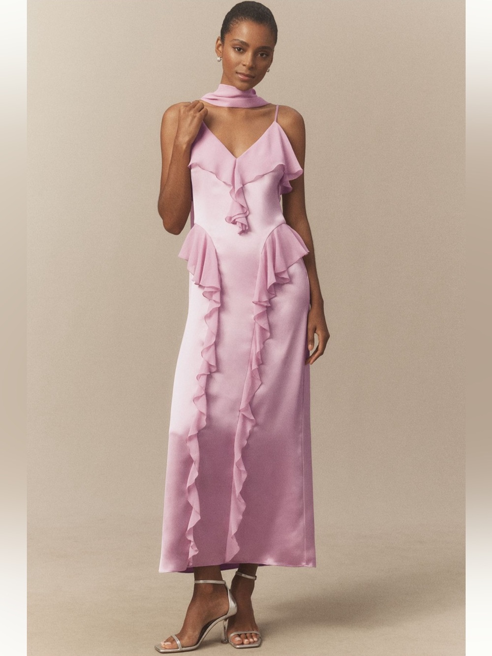 Mare Mare Sleeveless Ruffled Satin Chiffon
Maxi Dress Size L